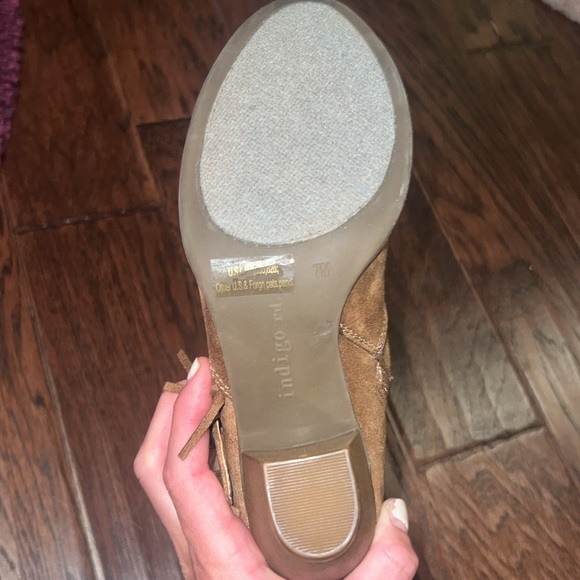 Índigo brown suede ankle boots chunky heel fringe & buckle side zip up size 7 - Picture 10 of 12